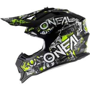 O'NEAL | Motocross Helm | Kinderen | MX Enduro | ABS Shell, Veiligheidsnorm ECE 22.05, Ventilatiegaten voor optimale ventilatie & koeling | 2SRS Helm Attack Jeugd | Zwart Neon Geel | Maat L