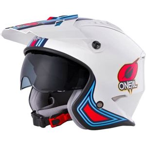 O'NEAL | Motorfietshelm | Enduro Motorcycle | Veiligheidsnormen ECE 2205, ABS-schaal, geïntegreerde zonneklep | Volt Helm MN1 | Volwassen | Wit/rood/blauw | Maat XS
