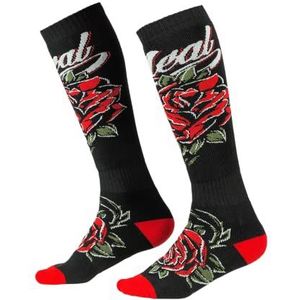 O'NEAL | Mountainbike Motocross Socks | MTB Downhill Freeride | Zweetabsorberende, versterkte hiel- en zoolzone | Pro MX Sock Roses | Unisex | Volwassen | Zwart Rood | One Maat