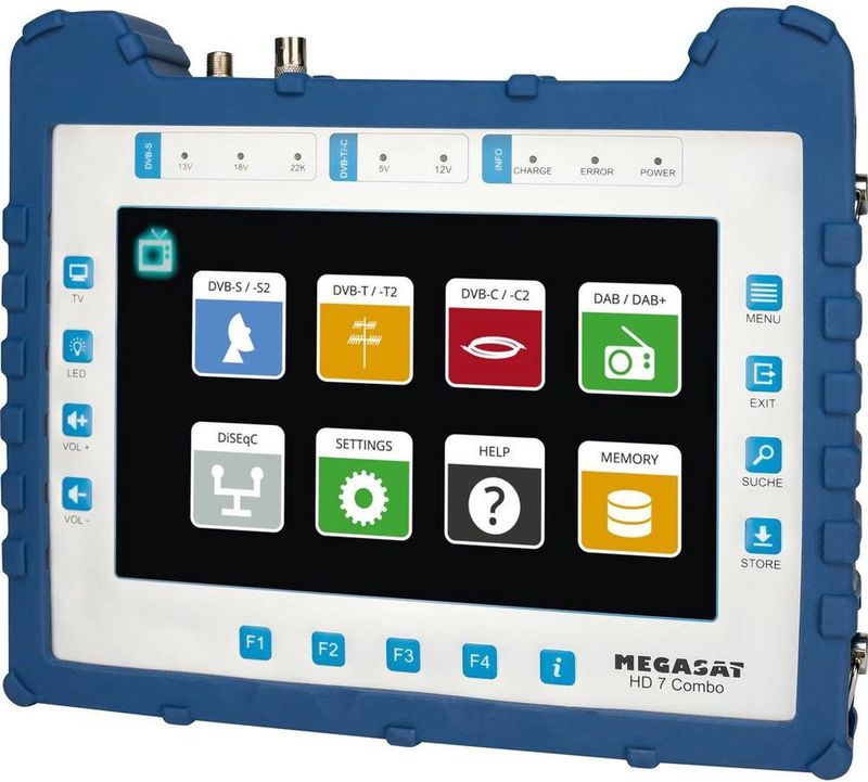 Megasat - HD 7 Combo - Antennemeter - Blauw/Zilver - Touchscreen, Ingebouwde Accu, DVB-S/S2/C/C2/T/T2