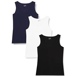 Berydale Dames Tanktop, mouwloos, Zwart/wit/donkerblauw, set van 3, M
