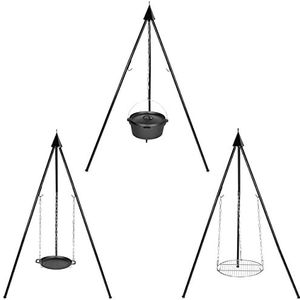 Bruzzzler Zwenkgrill met driepoot, draaibare grill met via kettingtrekkoord in hoogte verstelbaar grillrooster, voor thuis en onderweg, eenvoudig te gebruiken, Dutch Oven als vuurschaal te gebruiken