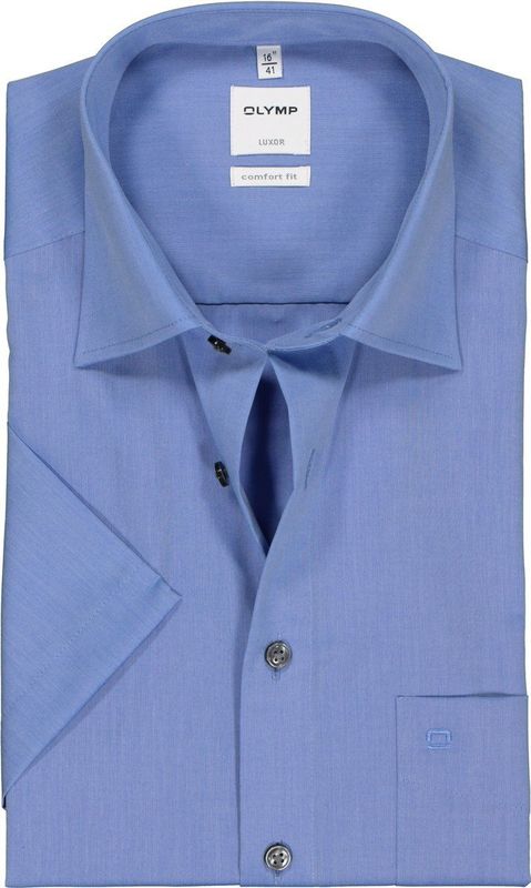 OLYMP - Luxor - Overhemd - Midden Blauw - Korte Mouw - Strijkvrij