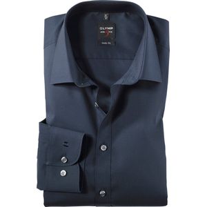 OLYMP - Blauw Effen Overhemd - Katoen - Kent Kraag - Lange Mouwen