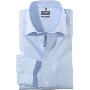 OLYMP - Blauw Effen Overhemd - 100% Katoen - Kent Kraag - Lange Mouwen