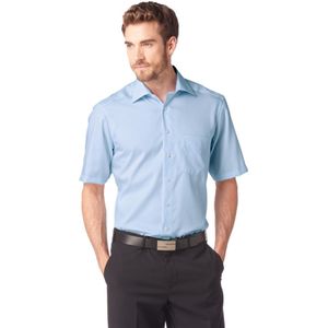 OLYMP - Blauw Effen Overhemd - 100% Katoen - Korte Mouwen - Kent Kraag