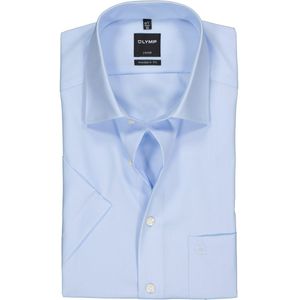OLYMP - Blauw Effen Overhemd - 100% Katoen - Korte Mouwen - Kent Kraag