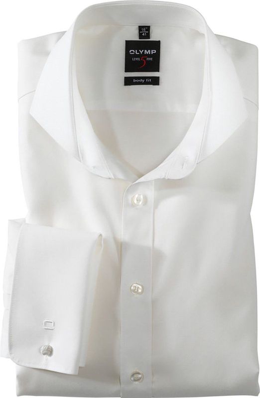 OLYMP - Effen Overhemd - Beige - 97% Katoen - Haifisch Kraag