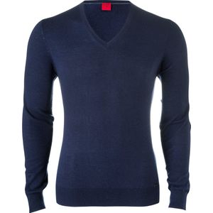OLYMP Level 5 body fit trui wol met zijde - V-hals - marine blauw