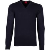 OLYMP Level 5 body fit trui wol met zijde - V-hals - marine blauw