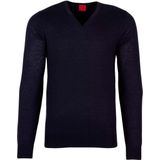 OLYMP Level 5 body fit trui wol met zijde - V-hals - marine blauw