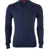 OLYMP Level 5 body fit trui wol met zijde - V-hals - marine blauw