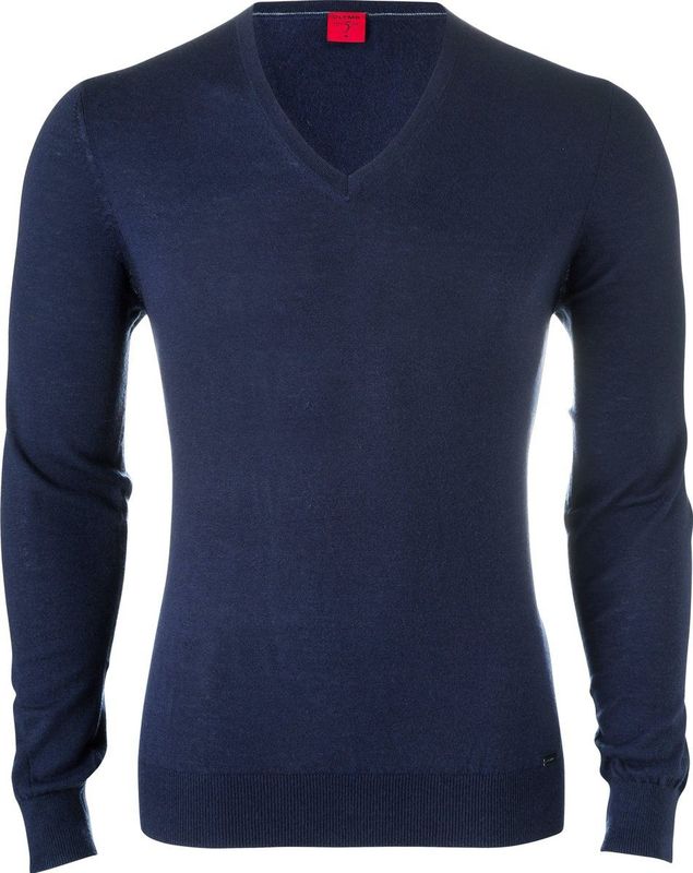 OLYMP Level 5 body fit trui wol met zijde - V-hals - marine blauw