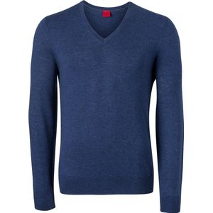 OLYMP Level 5 body fit trui wol met zijde - V-hals - royal blauw