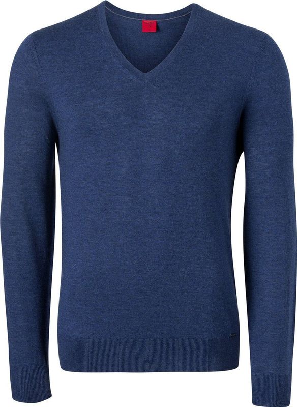 OLYMP Level 5 body fit trui wol met zijde - V-hals - royal blauw