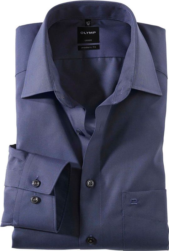 OLYMP - Luxor - Overhemd - Nachtblauw - Fil a Fil - Strijkvrij