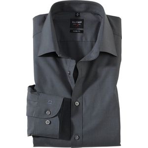 OLYMP - Grijs Effen Overhemd - 97% Katoen - Kent Kraag - Lange Mouwen