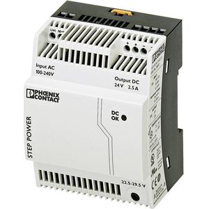 Phoenix Contact STEP-PS/1AC/24DC/2.5 Switch-Mode DIN-rail voeding 60W, 85→ 264V ac, 24V dc / 2.5A