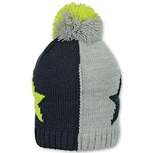 Sterntaler Unisex gebreide muts met pompon en sterrenmotief, gevoerd, leeftijd: 18-24 maanden, maat: 51, blauw/grijs/geel