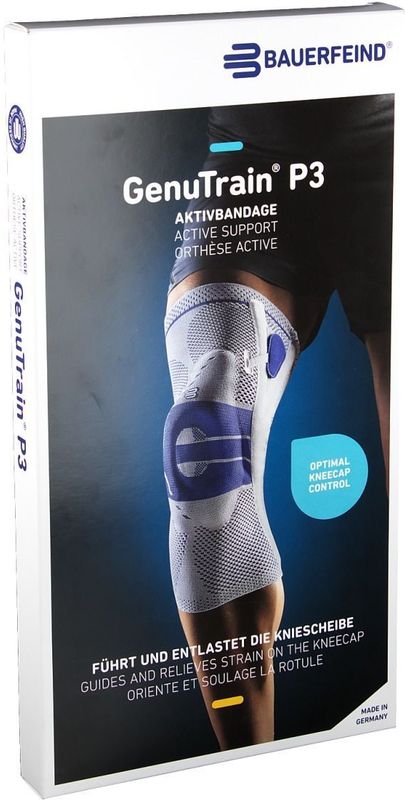 Bauerfeind Genutrain P3 Kniebrace - Maat: 3 - Kleur: Titan - Zijde: Links