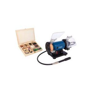 Scheppach Dubbele slijpschijf HG35 | 120 W | met flexibele as | slijpsteen K120 en polijstschijf K400 Ø 75 mm | vonkbescherming & munthouder | 103-delige accessoireset