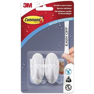 Command W17082 plastic haken waterdicht S (500g, ovaal) 2 haken 4 strips, wit