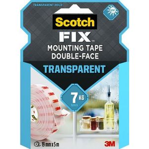 Scotch - Fix Dubbelzijdig plakband, transparant, 19 mm x 5 m, permanent, voor binnen, op glas, tegels, acryl en metaal