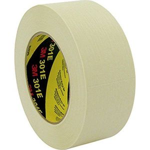 3M Afplakband 301E - crêpepape voor verf en lak met papieren achterkant en slijm van rubber in beige - 24 mm x 50 m, 0,15 mm - 36 stuks