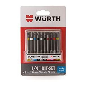 Würth - 10-delig Gemengd Assortiment - Bits - 1/4 Inch - 70 mm - Riemclip