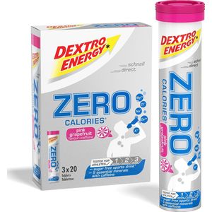 Dextro Energy Zero Calories Pink Grapefruit | Elektrolyten Drank + Caffeine | Herstel & Hydratatie | Suikervrij | Makkelijk Op Te Lossen In 500ml Water | 3x20 Tabs