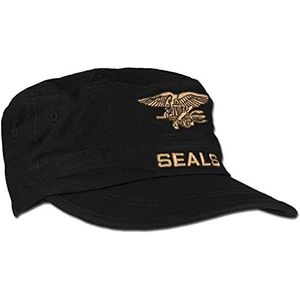 Seals Pet met klep in militaire stijl, verstelbaar, zwart