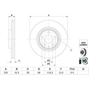 Remschijf BOSCH 0 986 479 H02 voorkant, geventileerd, sterk gecarboniseerd, 1 Stuk