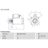 Ford - Startmotor - 12 Volt - Bosch 2182 - 2 kW