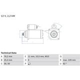 Volkswagen - Startmotor - 12 Volt - 2,2 kW - Rechts - Zonder Toplager
