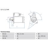 Bosch - 2540 - Startmotor - Audi - Porsche - 12 Volt - 2,2 kW