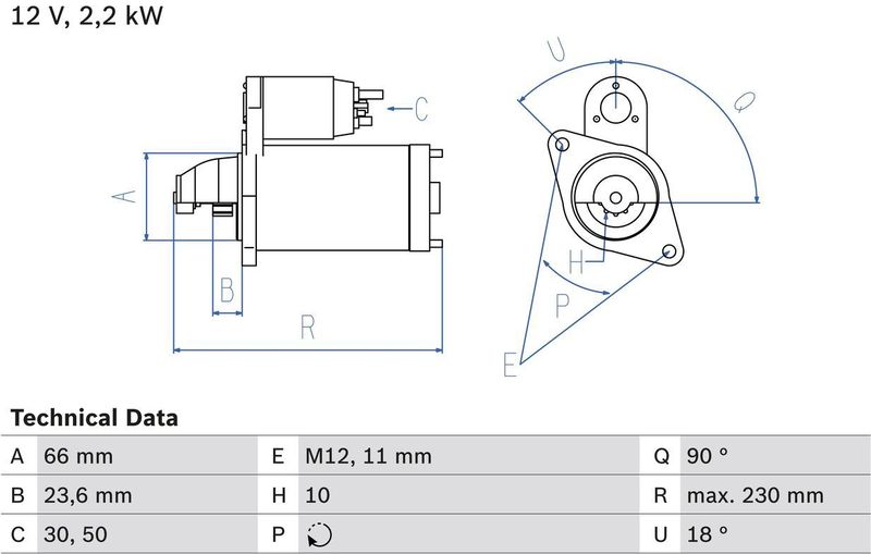 Bosch - 2540 - Startmotor - Audi - Porsche - 12 Volt - 2,2 kW
