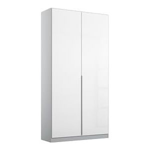 Rauch Möbel Alabama vleugeldeurkast glanzend wit/grijs 2 deuren met premium accessoireset, 1 kledingstang, 3 planken en 2 laden 91 x 229 x 54 cm