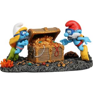 Smurfs Aquadella - Aquariumdecoratie - Vissen - Smurfen Onder Water Schatkist 18,8x9,7x9,6cm Meerkleurig - 1st