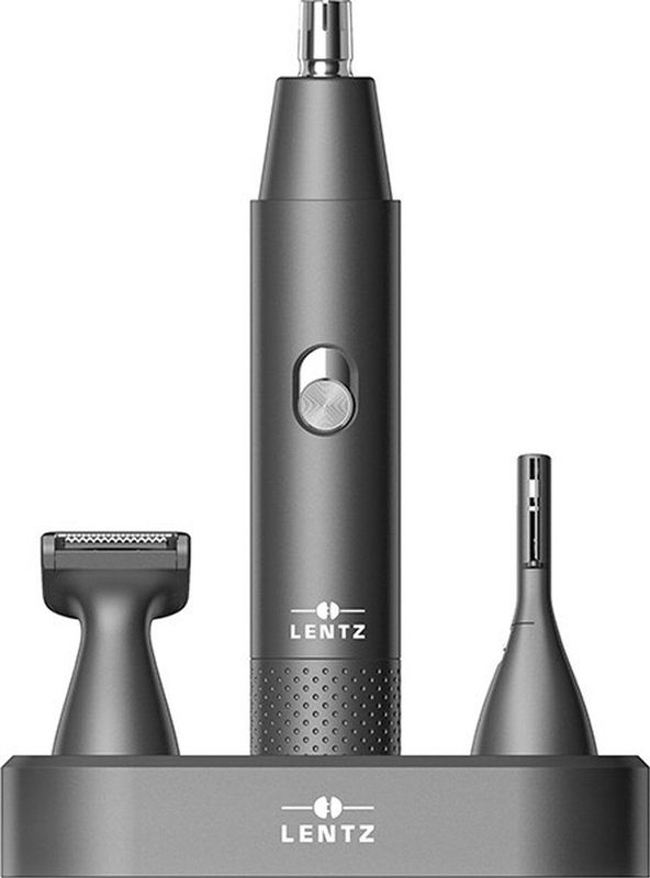 LENTZ Neushaartrimmer set 3-delig - 2 Opzetstukken - Grijs