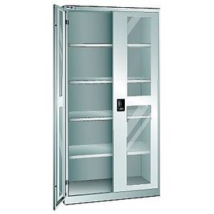 LISTA Vleugeldeurkast, deuren met venster, h x b = 1950 x 1000 mm, diepte 400 mm, lichtgrijs RAL 7035