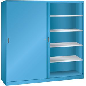 LISTA Schuifdeurkast met plaatstalen deuren, 8 legborden, lichtblauw