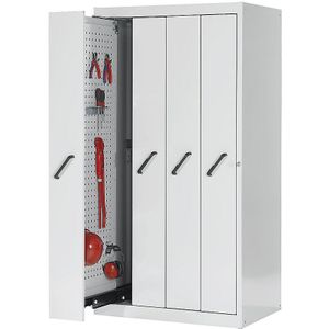 LISTA Kast met verticale uitschuifwanden incl. frontplaten, met perforatiewanden, 4 legborden, grijs