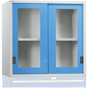 LISTA Opzetkast met schuifdeuren, deuren met zichtvenster, h x b x d = 1000 x 1023 x 725 mm, lichtblauw