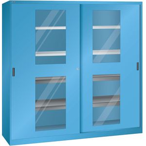 LISTA Schuifdeurkast met vensterdeuren, 4 legborden, 4 uitschuifbare legborden, lichtblauw