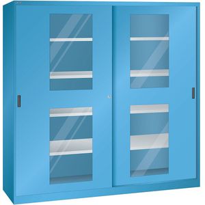 LISTA Schuifdeurkast met vensterdeuren, 8 legborden, lichtblauw