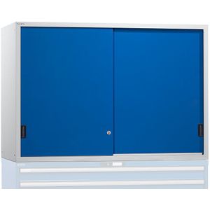 LISTA Opzetkast met schuifdeuren, dichte plaatstalen deuren, h x b x d = 1000 x 1431 x 725 mm, gentiaanblauw