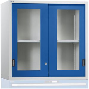 LISTA Opzetkast met schuifdeuren, deuren met zichtvenster, h x b x d = 1000 x 1431 x 725 mm, gentiaanblauw