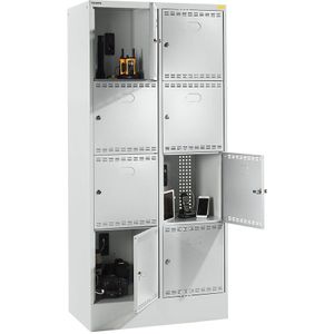 LISTA Accuoplaadkast met stroomvoorziening en lockers, met 2 x 4 vakken, 2 x 230 V, grijs