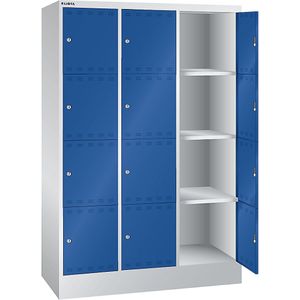 LISTA Accuoplaadkast met stroomvoorziening en lockers, met 3 x 4 vakken, 2 x 230 V, grijs/blauw