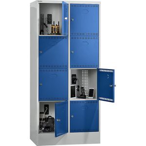 LISTA Accuoplaadkast met stroomvoorziening en lockers, met 2 x 4 vakken, 1 x 230 V, 1 x USB, grijs/blauw